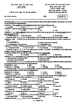 Đề thi thử Tốt nghiệp THPT môn Tiếng Anh - Mã đề 322 - Năm học 2020-2021 - Sở giáo dục và đào tạo Bắc Ninh (Có đáp án)